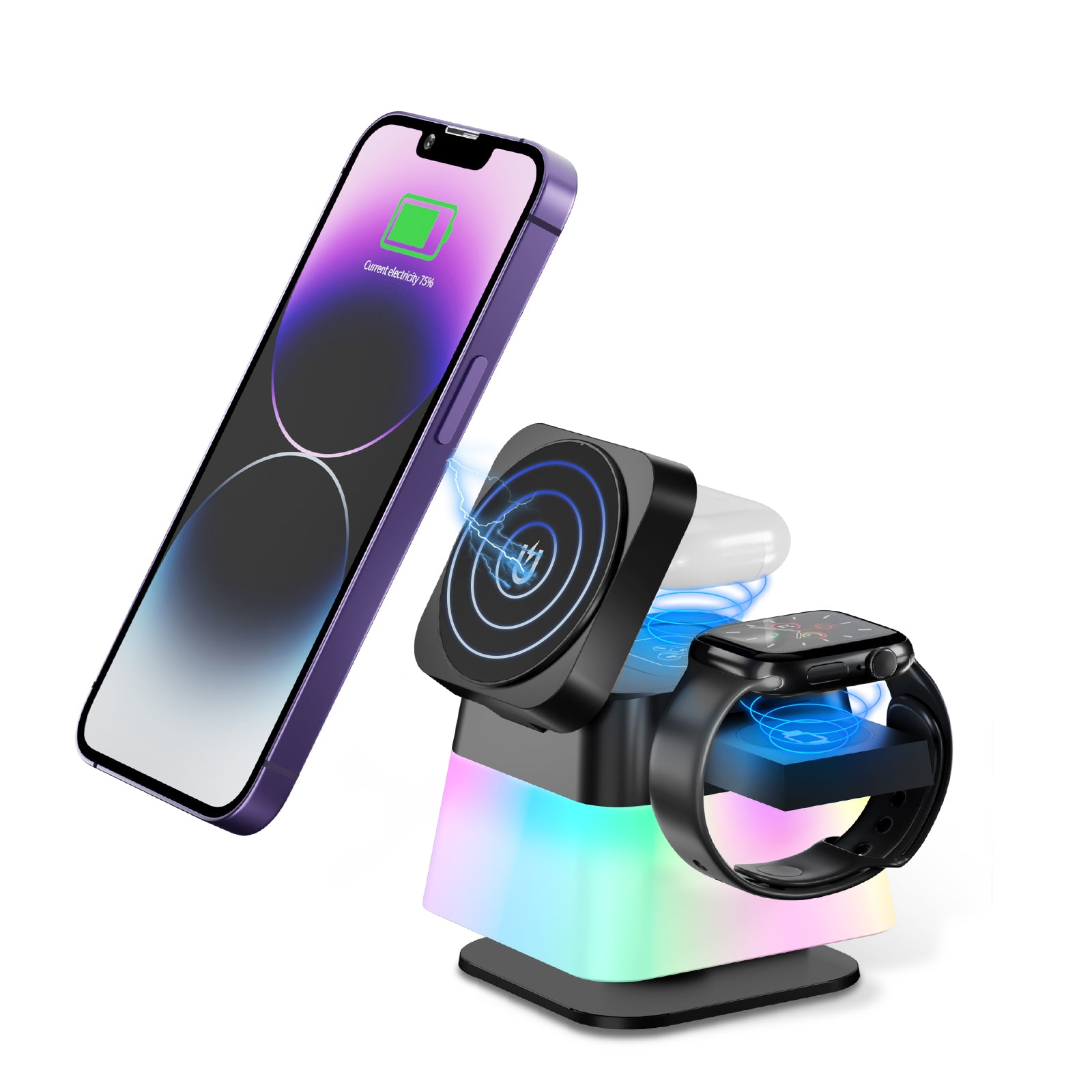 4-in-1 Wireless Charging Station with Colorful LED Lighting